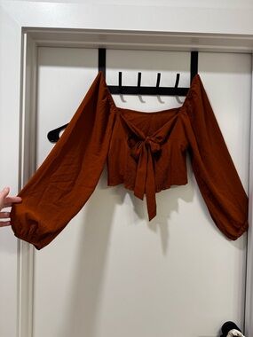 Altar'd State Rust Brown Off-Shoulder Long Sleeve Top